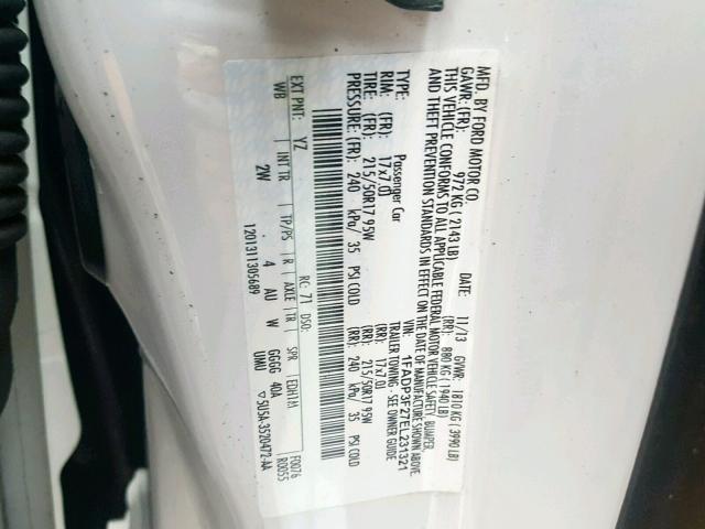 1FADP3F27EL231321 - 2014 FORD FOCUS SE თეთრი ფოტო 10