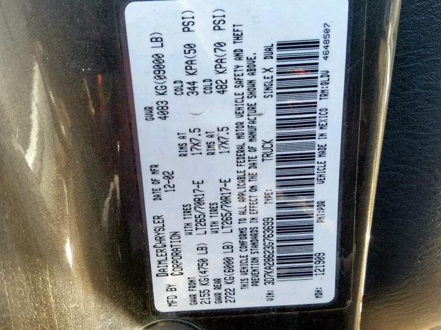 3D7KA28623G763699 - 2003 DODGE RAM 2500 S Գրաֆիտ լուսանկար 10