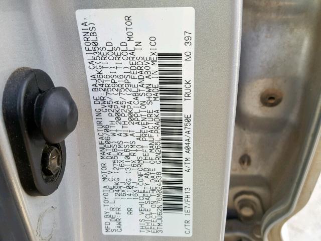 3TMJU62N76M024838 - 2006 TOYOTA TACOMA DOU SILVER photo 10