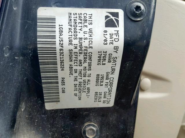 1G8AJ52F63Z136224 - 2003 SATURN ION LEVEL MAROON photo 10