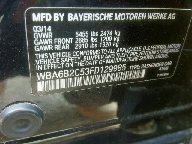 WBA6B2C53FD129985 - 2015 BMW 650 I BLUE photo 10