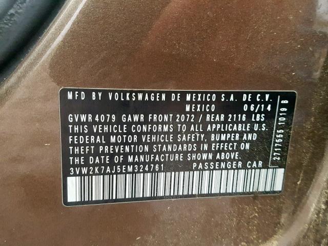 3VW2K7AJ5EM324761 - 2014 VOLKSWAGEN JETTA BASE Շագանակագույն լուսանկար 10
