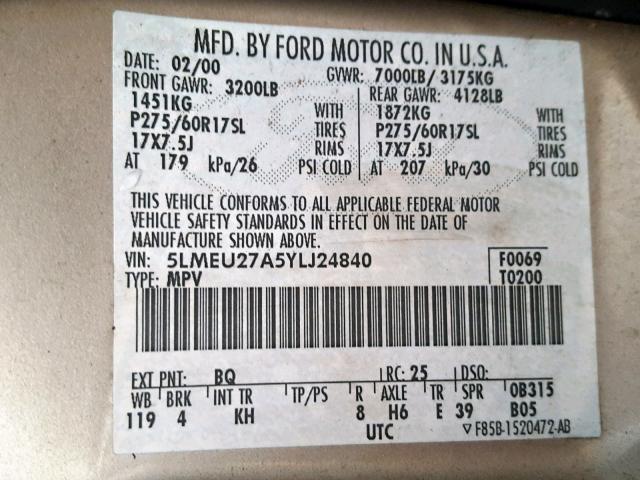 5LMEU27A5YLJ24840 - 2000 LINCOLN NAVIGATOR Braun Foto 10