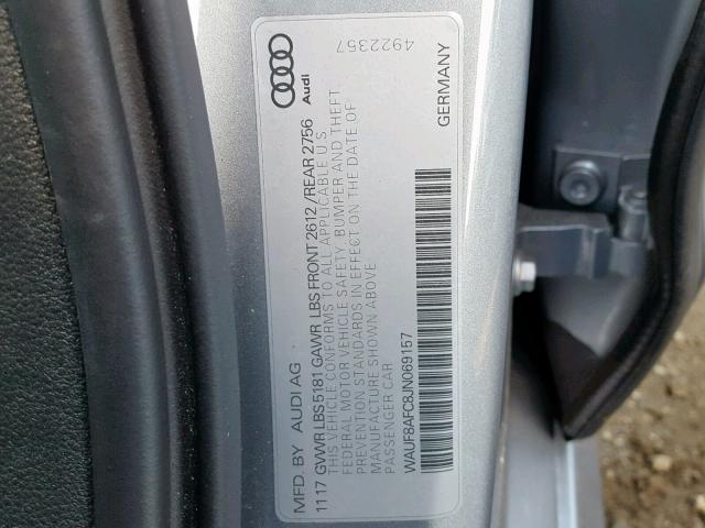 WAUF8AFC8JN069157 - 2018 AUDI A6 PREMIUM GRAY photo 10