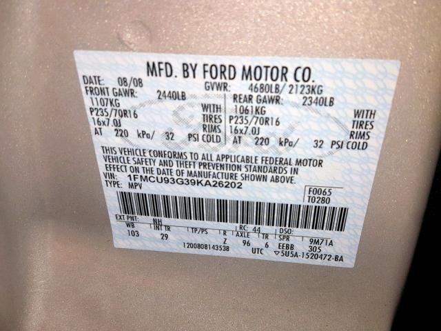 1FMCU93G39KA26202 - 2009 FORD ESCAPE XLT أبيض صورة 10