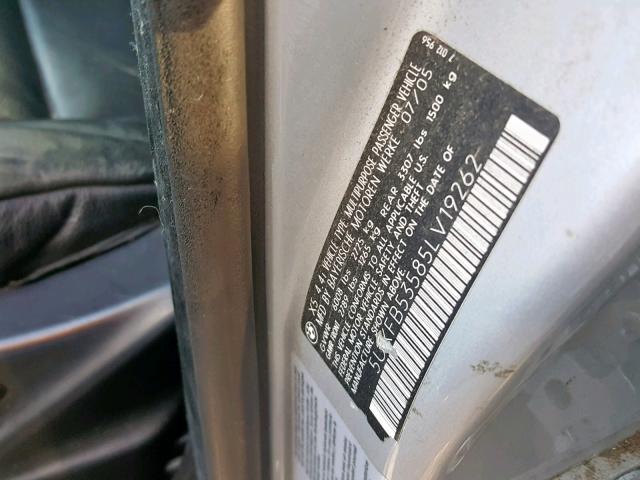 5UXFB53585LV19262 - 2005 BMW X5 4.4I GRAY photo 10