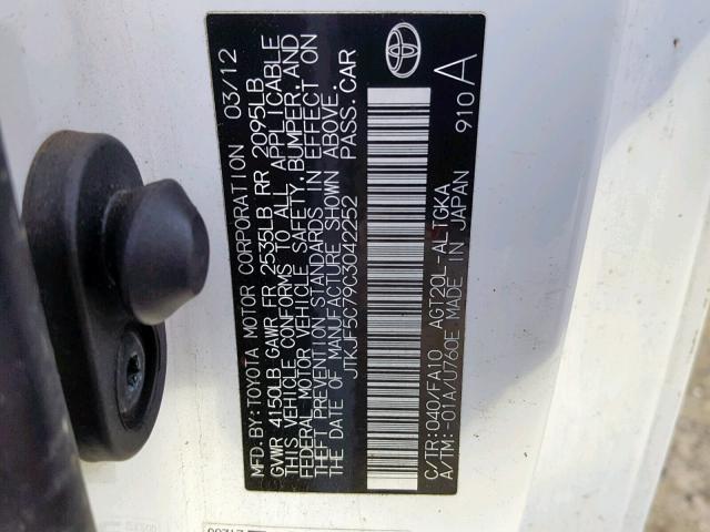 JTKJF5C79C3042252 - 2012 TOYOTA SCION TC თეთრი ფოტო 10