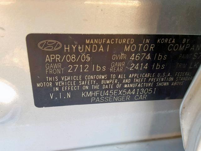 KMHFU45EX5A413051 - 2005 HYUNDAI XG 350 SILVER photo 10