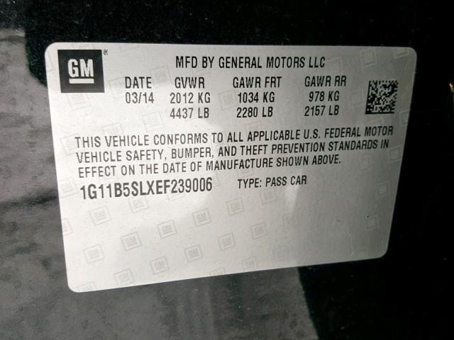 1G11B5SLXEF239006 - 2014 CHEVROLET MALIBU LS Schwarz Foto 10