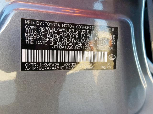 JTHBA1D20J5071774 - 2018 LEXUS IS 300 CHARCOAL photo 10