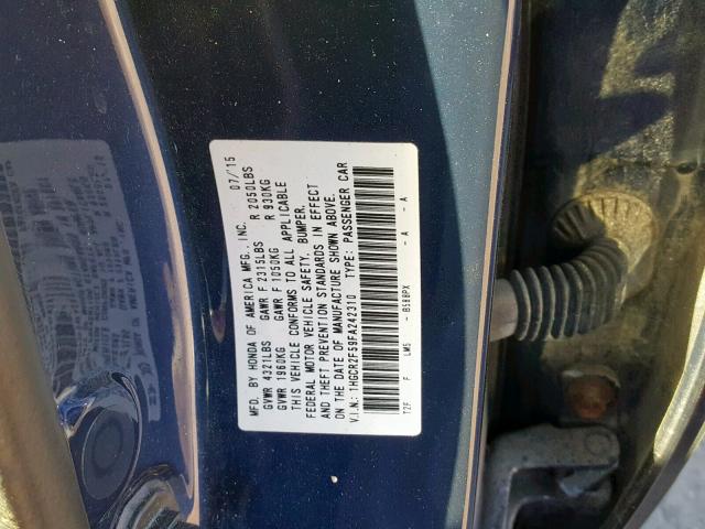 1HGCR2F59FA242310 - 2015 HONDA ACCORD SPO BLUE photo 10