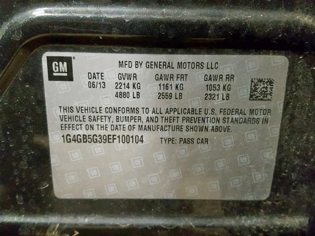 1G4GB5G39EF100104 - 2014 BUICK LACROSSE GRAY photo 10