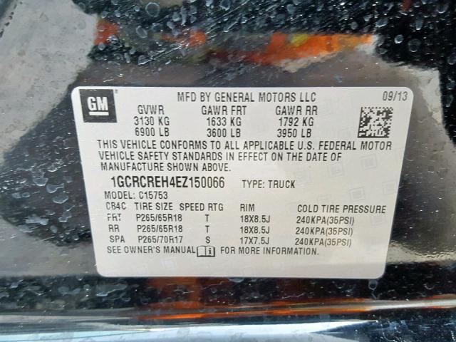 1GCRCREH4EZ150066 - 2014 CHEVROLET SILVERADO BLACK photo 10