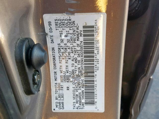 JT6HT00W1X0059574 - 1999 LEXUS LX 470 GRAY photo 10