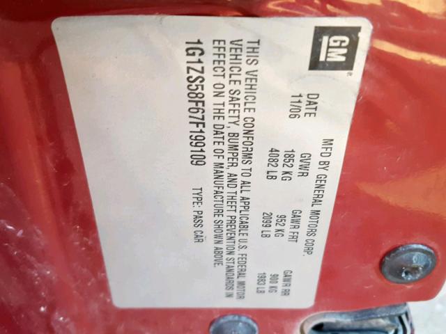 1G1ZS58F67F199109 - 2007 CHEVROLET MALIBU LS მუქწითელი ფოტო 10