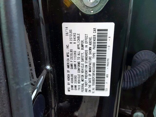 19UUB2F38FA003886 - 2015 ACURA TLX BLACK photo 10