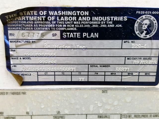 4WY200N2431056871 - 2003 TRAIL KING R VISION WHITE photo 10