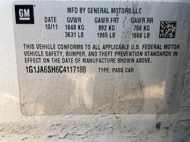 1G1JA6SH6C4117188 - 2012 CHEVROLET SONIC LS SILVER photo 10