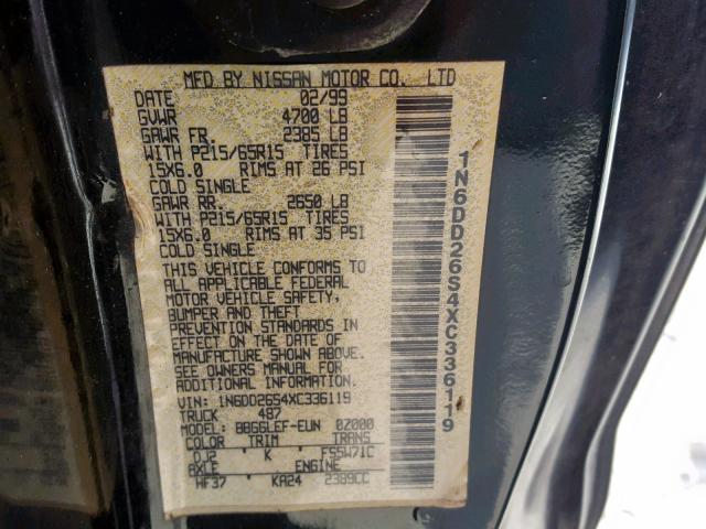 1N6DD26S4XC336119 - 1999 NISSAN FRONTIER K GREEN photo 10