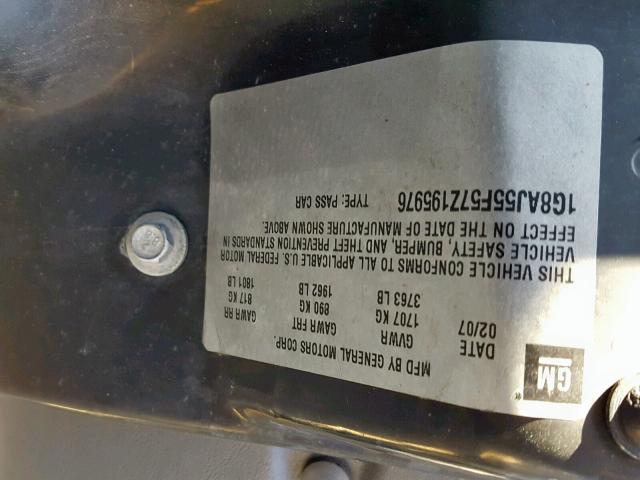 1G8AJ55F57Z195976 - 2007 SATURN ION LEVEL GRAY photo 10