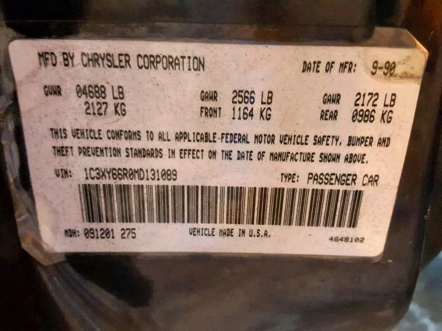 1C3XY66R0MD131089 - 1991 CHRYSLER NEW YORKER 蓝色 照片 10