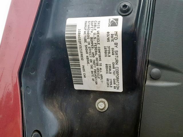 1G8AG52FX5Z159832 - 2005 SATURN ION LEVEL RED photo 10