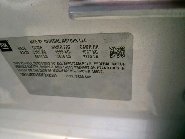 1G11J5SX9DF242631 - 2013 CHEVROLET MALIBU LTZ ვერცხლისფერი ფოტო 10