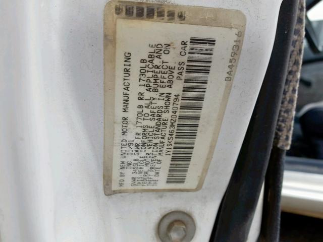 1Y1SK5463MZ040794 - 1991 GEO PRIZM BASE WHITE photo 10