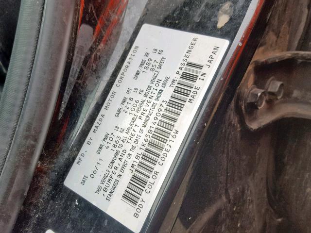 JM1BL1K65B1490973 - 2011 MAZDA 3 S BLACK photo 10