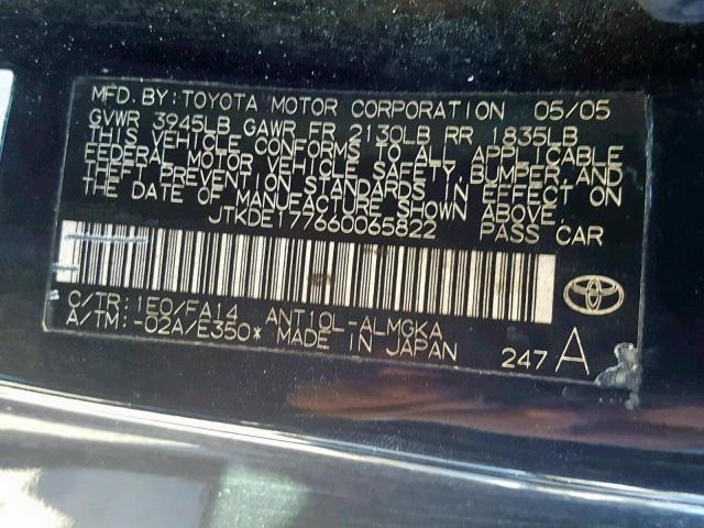 JTKDE177250053942 - 2005 TOYOTA SCION TC შავი ფოტო 10