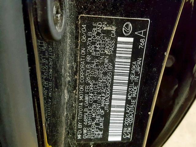 JTHBA30G645055189 - 2004 LEXUS ES 330 BLACK photo 10