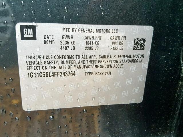 1G11C5SL4FF343764 - 2015 CHEVROLET MALIBU 1LT GRAY photo 10