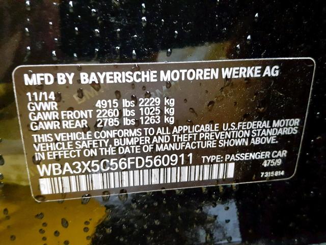 WBA3X5C56FD560911 - 2015 BMW 328 XIGT BLACK photo 10