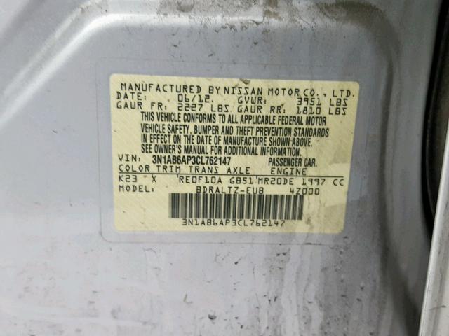 3N1AB6AP3CL762147 - 2012 NISSAN SENTRA 2.0 SILVER photo 10