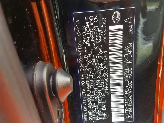 JTHFE2C28E2510014 - 2014 LEXUS IS 350 BLACK photo 10