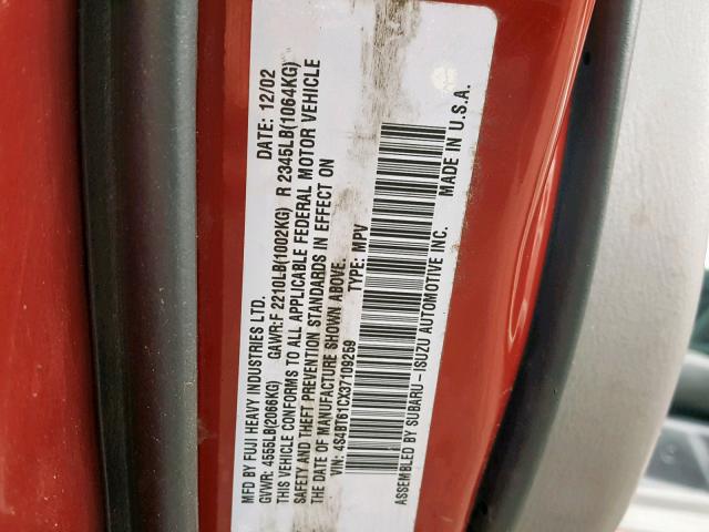 4S4BT61CX37109259 - 2003 SUBARU BAJA RED photo 10