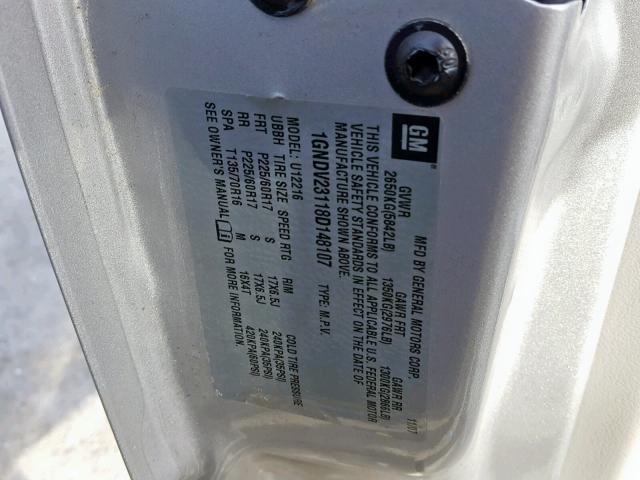 1GNDV23118D148107 - 2008 CHEVROLET UPLANDER L Gümüş foto 10