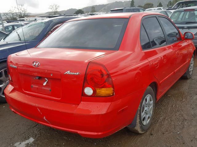 KMHCG45C94U517794 - 2004 HYUNDAI ACCENT GL RED photo 4