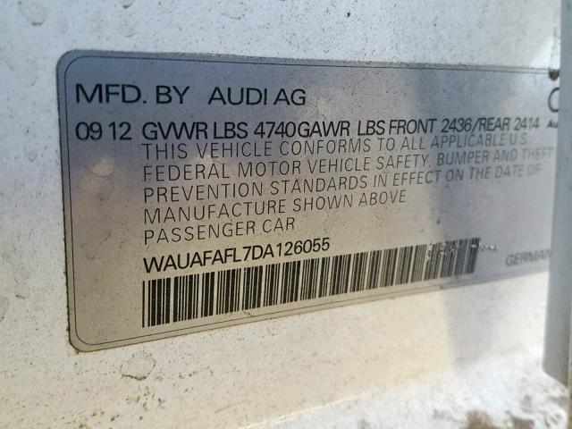 WAUAFAFL7DA126055 - 2013 AUDI A4 PREMIUM WHITE photo 10