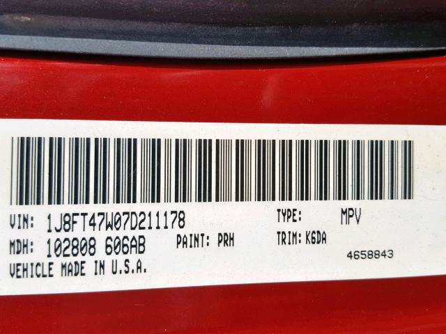 1J8FT47W07D211178 - 2007 JEEP COMPASS RED photo 10