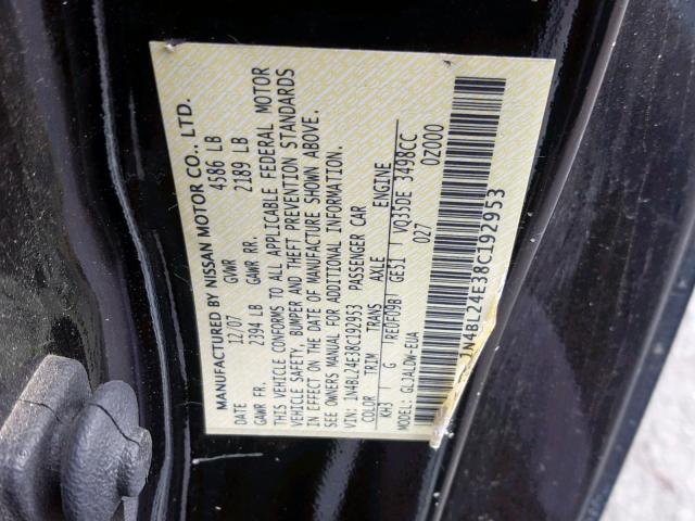 1N4BL24E38C192953 - 2008 NISSAN ALTIMA 3.5 BLACK photo 10