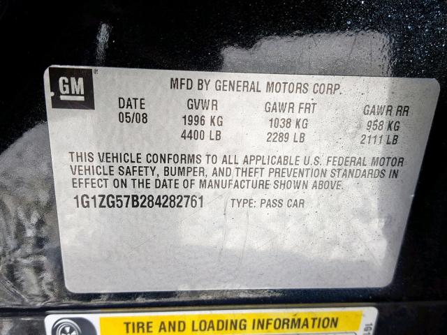 1G1ZG57B284282761 - 2008 CHEVROLET MALIBU LS BLACK photo 10