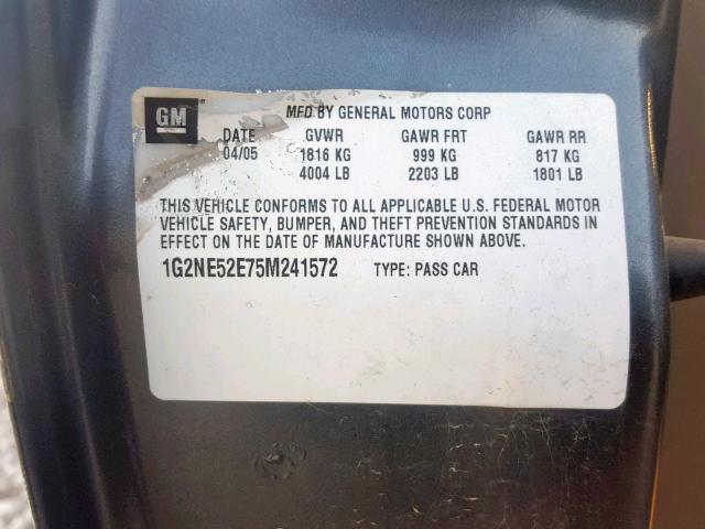 1G2NE52E75M241572 - 2005 PONTIAC GRAND AM S GRAY photo 10