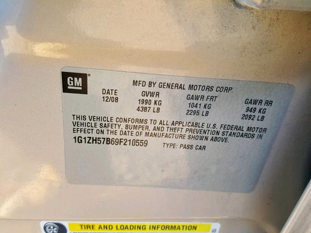 1G1ZH57B69F210559 - 2009 CHEVROLET MALIBU 1LT ოქროსფერი ფოტო 10