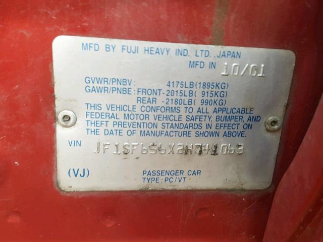 JF1SF656X2H741063 - 2002 SUBARU FORESTER S RED photo 10