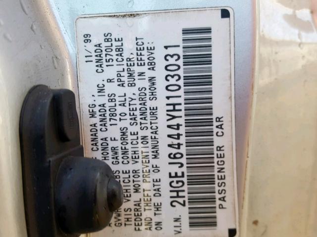 2HGEJ6444YH103031 - 2000 HONDA CIVIC DX SILVER photo 10