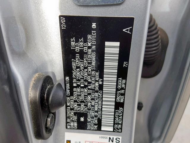 JTEBU14R68K016453 - 2008 TOYOTA 4RUNNER SR 银色 照片 10