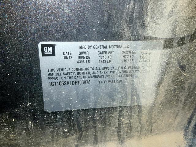 1G11C5SA1DF196976 - 2013 CHEVROLET MALIBU 1LT 灰色 照片 10