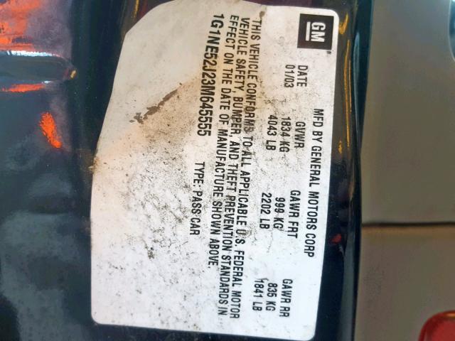 1G1NE52J23M645555 - 2003 CHEVROLET MALIBU LS შავი ფოტო 10