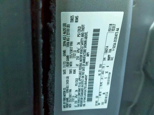 1FMCU0GX7EUB54897 - 2014 FORD ESCAPE SE SILVER photo 10